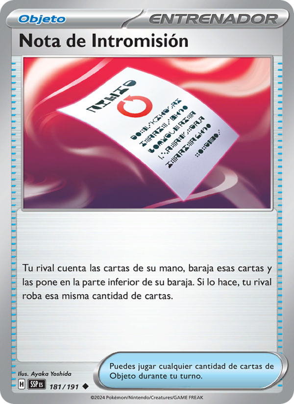 Nota de Intromisión 181 — Surging Sparks (Spanish Pokémon TCG card)