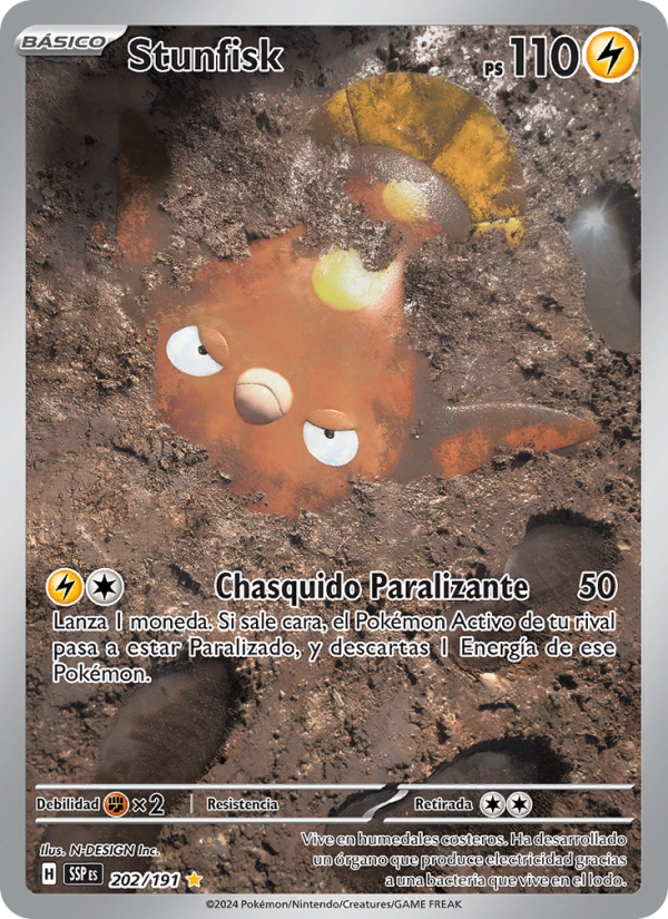 Stunfisk 202 — Surging Sparks (Spanish Pokémon TCG card)