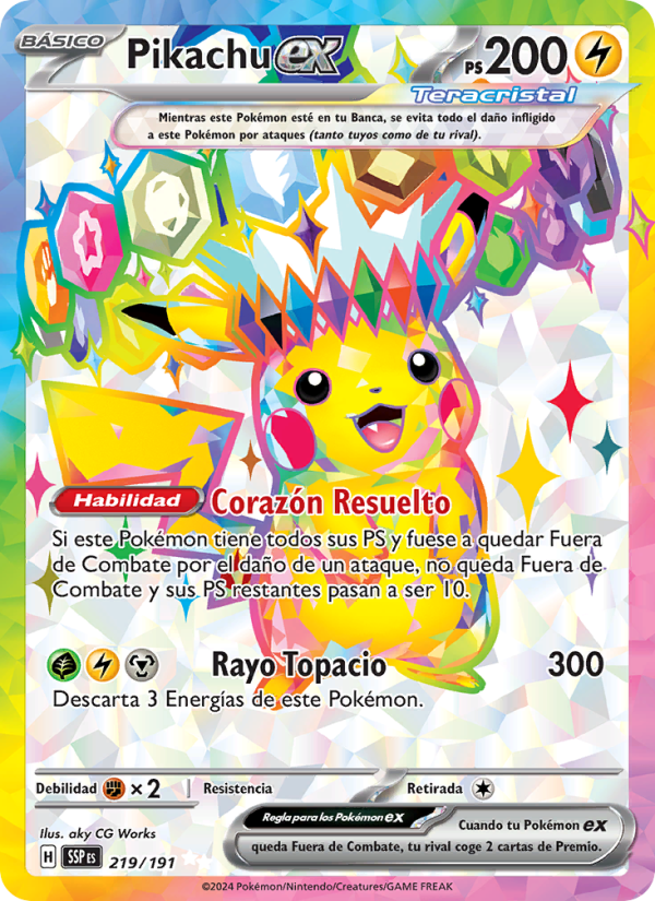 Pikachu ex 219 — Surging Sparks (Spanish Pokémon TCG card)