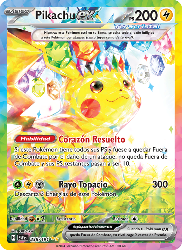 Pikachu ex 238 — Surging Sparks (Spanish Pokémon TCG card)