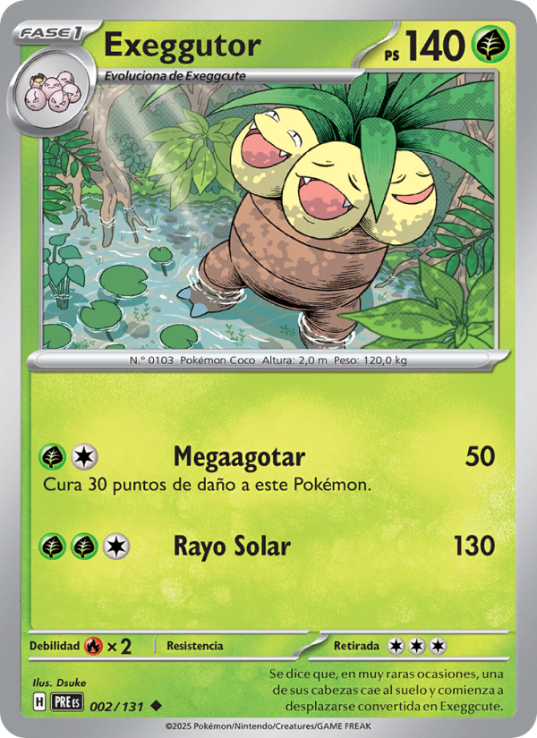 Exeggutor 002 — Prismatische Entwicklungen (Spanish Pokémon TCG card)