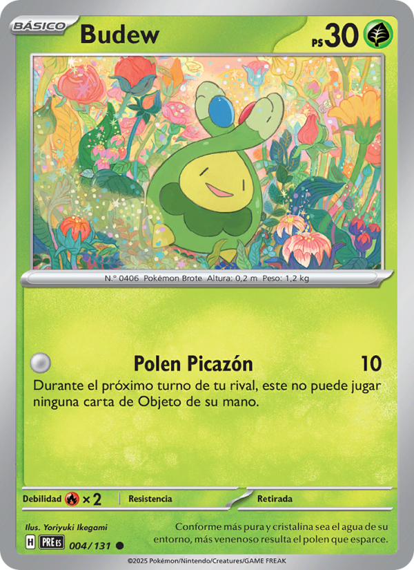 Budew 004 — Prismatische Entwicklungen (Spanish Pokémon TCG card)