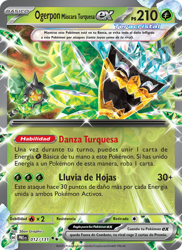 Ogerpon Máscara Turquesa ex 012 — Prismatische Entwicklungen (Spanish Pokémon TCG card)