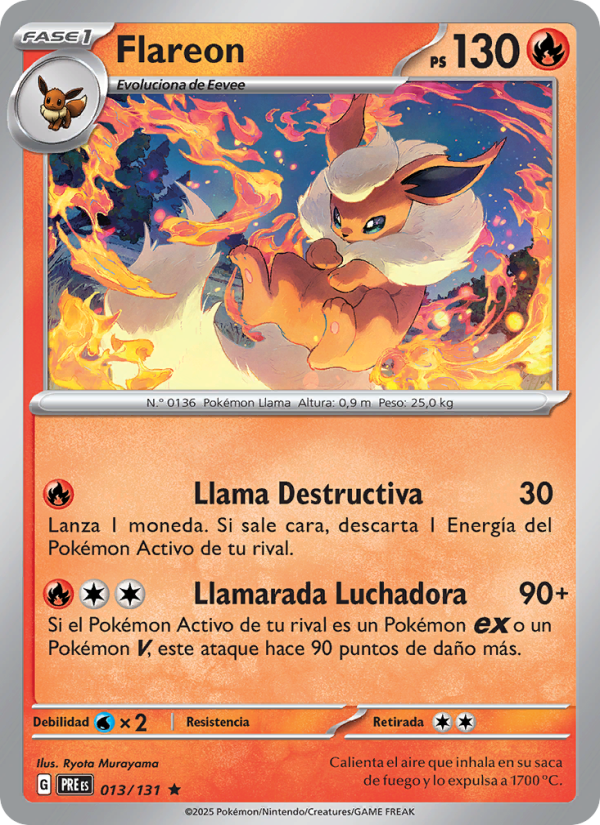 Flareon 013 — Prismatische Entwicklungen (Spanish Pokémon TCG card)