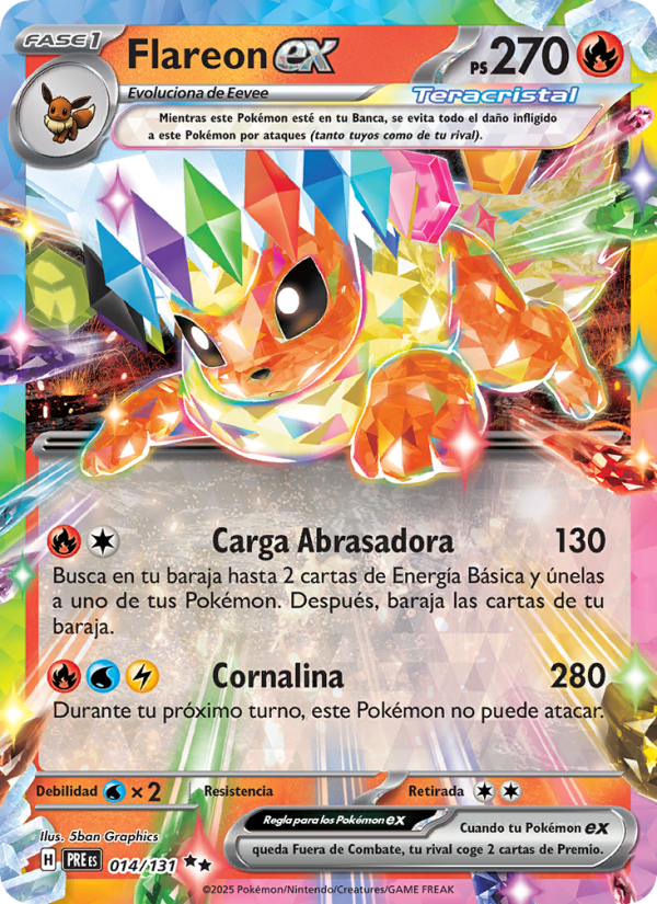 Flareon ex 014 — Prismatische Entwicklungen (Spanish Pokémon TCG card)