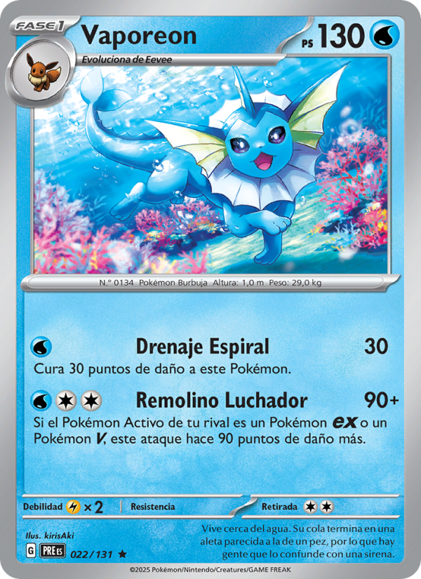 Vaporeon 022 — Prismatische Entwicklungen (Spanish Pokémon TCG card)