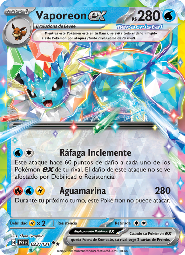 Vaporeon ex 023 — Prismatische Entwicklungen (Spanish Pokémon TCG card)