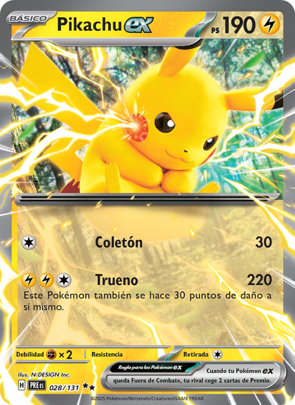 Pikachu ex 028 — Prismatische Entwicklungen (Spanish Pokémon TCG card)