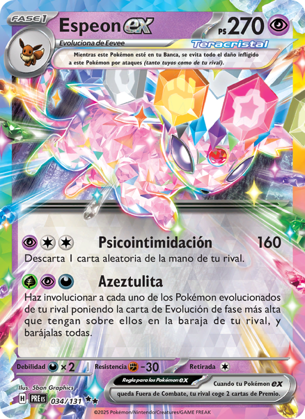 Espeon ex 034 — Prismatische Entwicklungen (Spanish Pokémon TCG card)