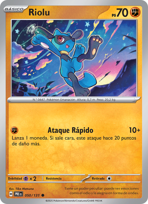 Riolu 050 — Prismatische Entwicklungen (Spanish Pokémon TCG card)