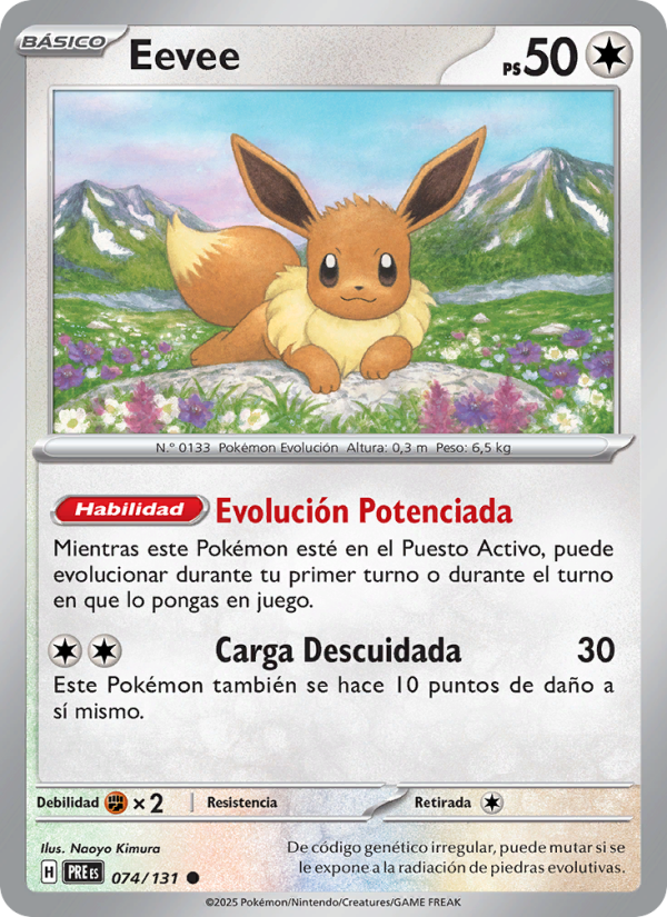 Eevee 074 — Prismatische Entwicklungen (Spanish Pokémon TCG card)