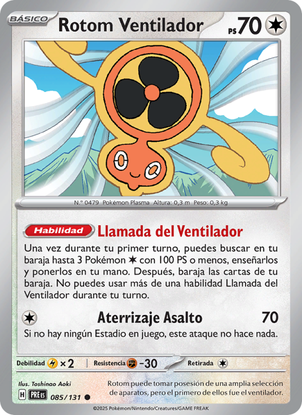 Rotom Ventilador 085 — Prismatische Entwicklungen (Spanish Pokémon TCG card)