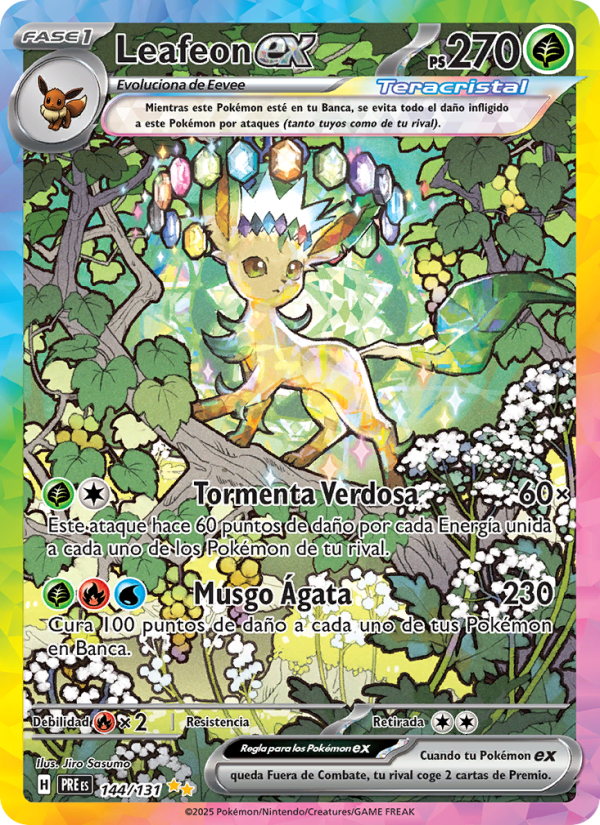 Leafeon ex 144 — Prismatische Entwicklungen (Spanish Pokémon TCG card)