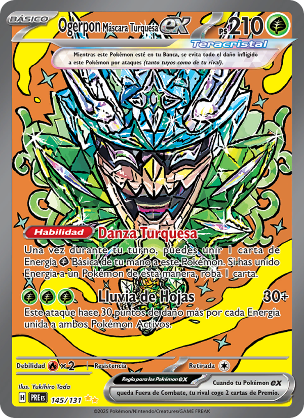 Ogerpon Máscara Turquesa ex 145 — Prismatische Entwicklungen (Spanish Pokémon TCG card)