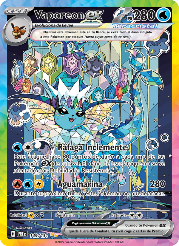 Vaporeon ex 149 — Prismatische Entwicklungen (Spanish Pokémon TCG card)