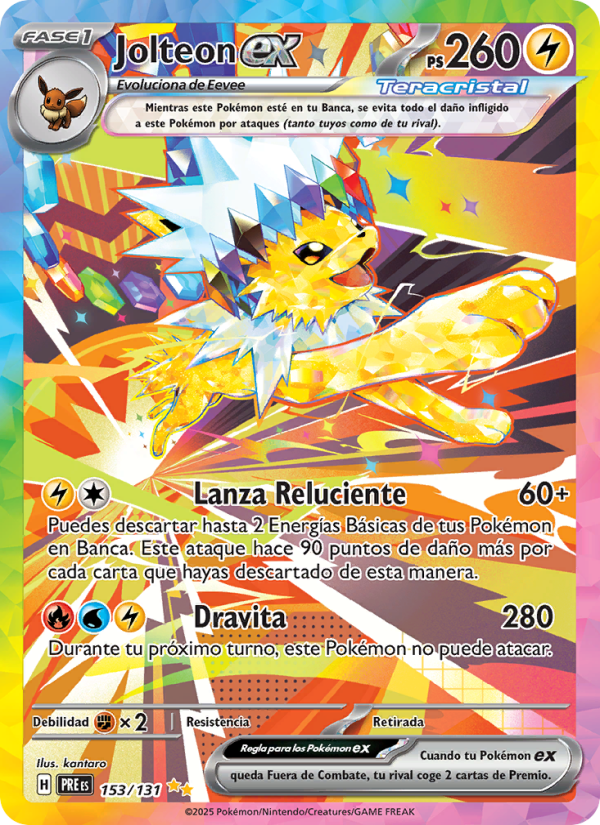 Jolteon ex 153 — Prismatische Entwicklungen (Spanish Pokémon TCG card)