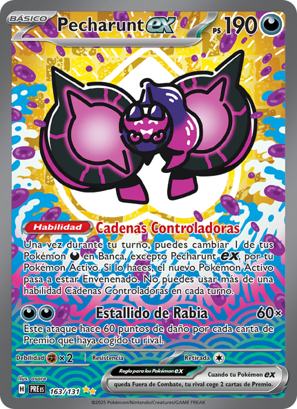Pecharunt ex 163 — Prismatische Entwicklungen (Spanish Pokémon TCG card)