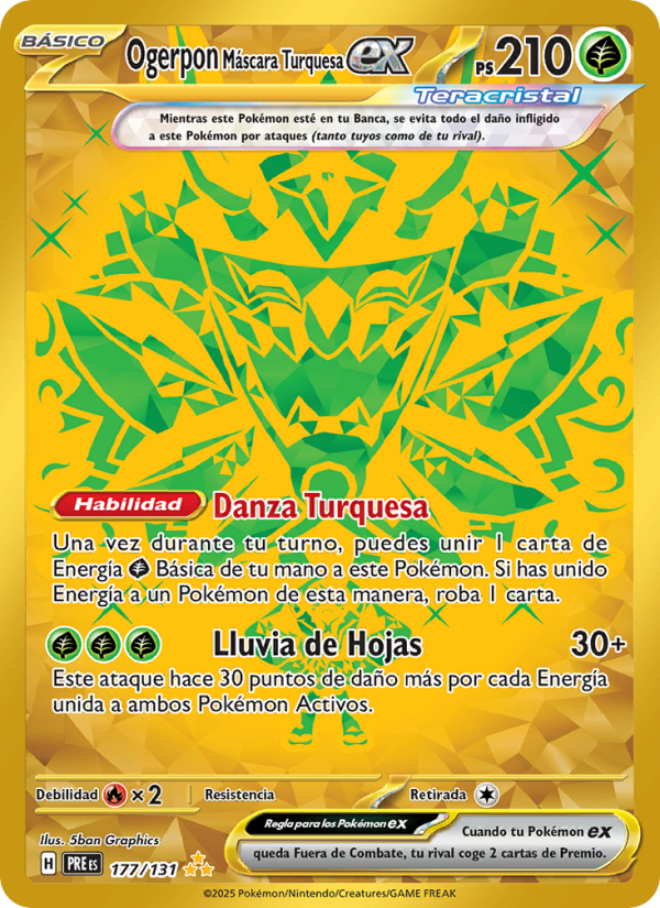 Ogerpon Máscara Turquesa ex 177 — Prismatische Entwicklungen (Spanish Pokémon TCG card)