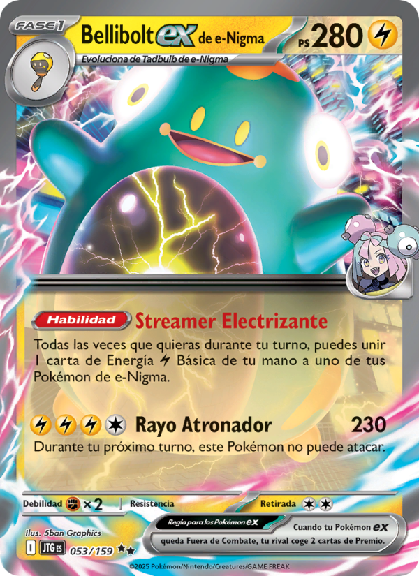 Bellibolt ex de e-Nigma 053 — Journey Together (Spanish Pokémon TCG card)