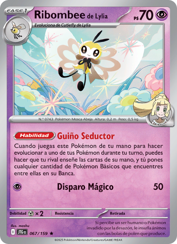 Ribombee de Lylia 067 — Journey Together (Spanish Pokémon TCG card)