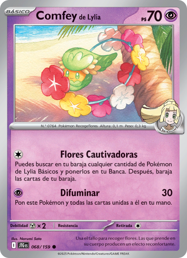 Comfey de Lylia 068 — Journey Together (Spanish Pokémon TCG card)