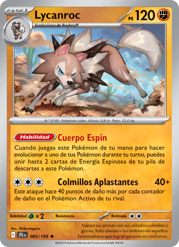Lycanroc 085 — Journey Together (Spanish Pokémon TCG card)