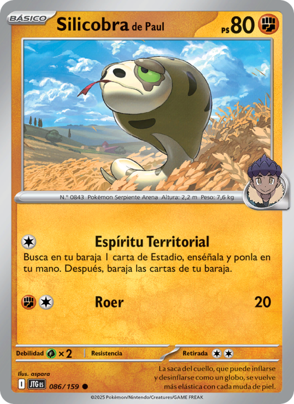 Silicobra de Paul 086 — Journey Together (Spanish Pokémon TCG card)
