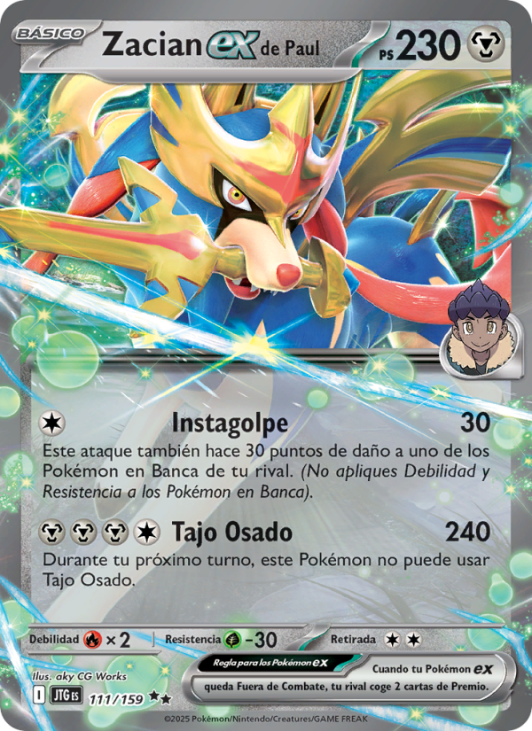 Zacian ex de Paul 111 — Journey Together (Spanish Pokémon TCG card)