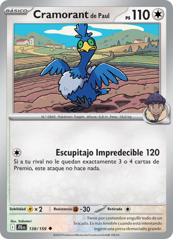 Cramorant de Paul 138 — Journey Together (Spanish Pokémon TCG card)