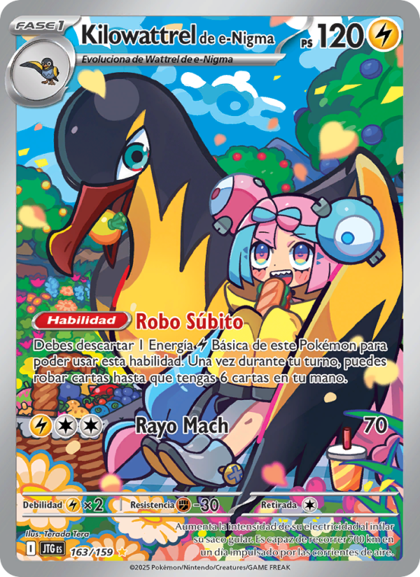 Kilowattrel de e-Nigma 163 — Journey Together (Spanish Pokémon TCG card)