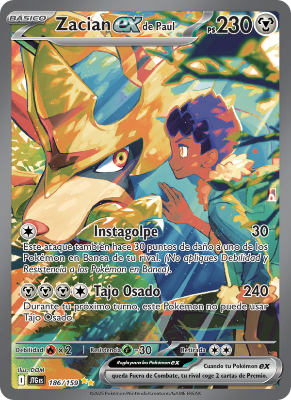 Zacian ex de Paul 186 — Journey Together (Spanish Pokémon TCG card)