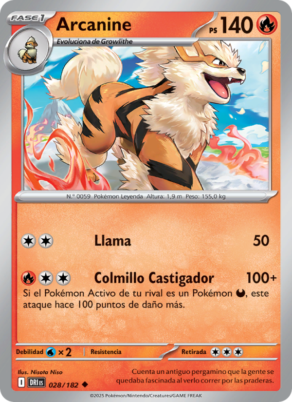 Arcanine 028 — Destined Rivals (Spanish Pokémon TCG card)