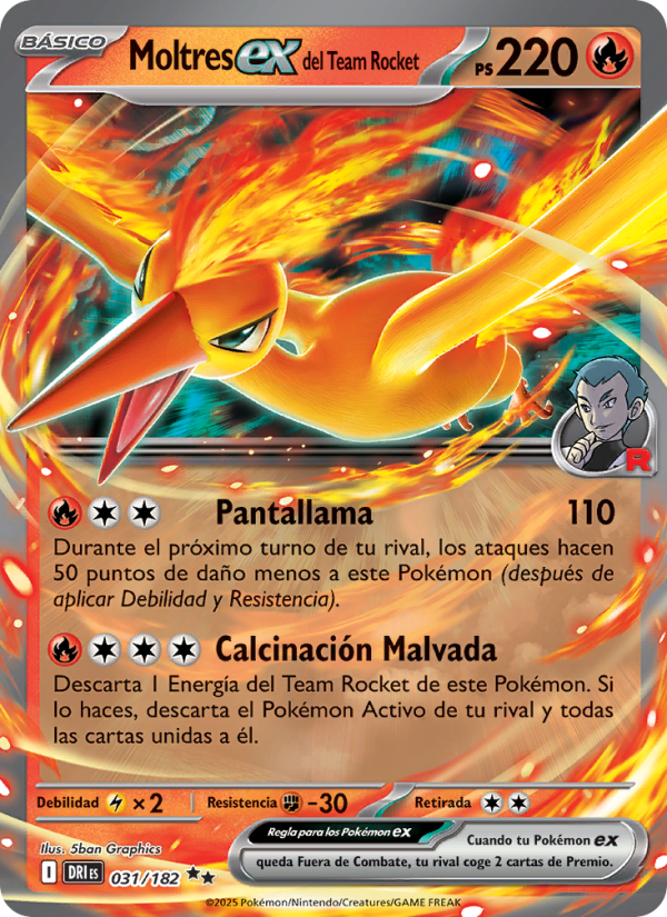 Moltres ex del Team Rocket 031 — Destined Rivals (Spanish Pokémon TCG card)