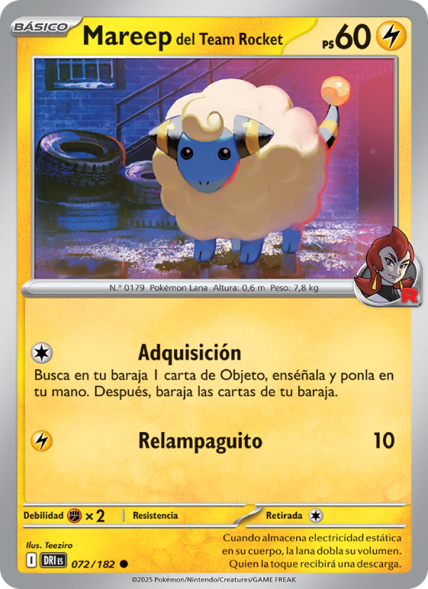 Mareep del Team Rocket 072 — Destined Rivals (Spanish Pokémon TCG card)