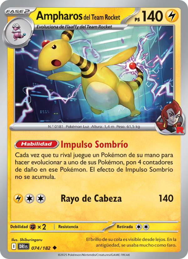 Ampharos del Team Rocket 074 — Destined Rivals (Spanish Pokémon TCG card)