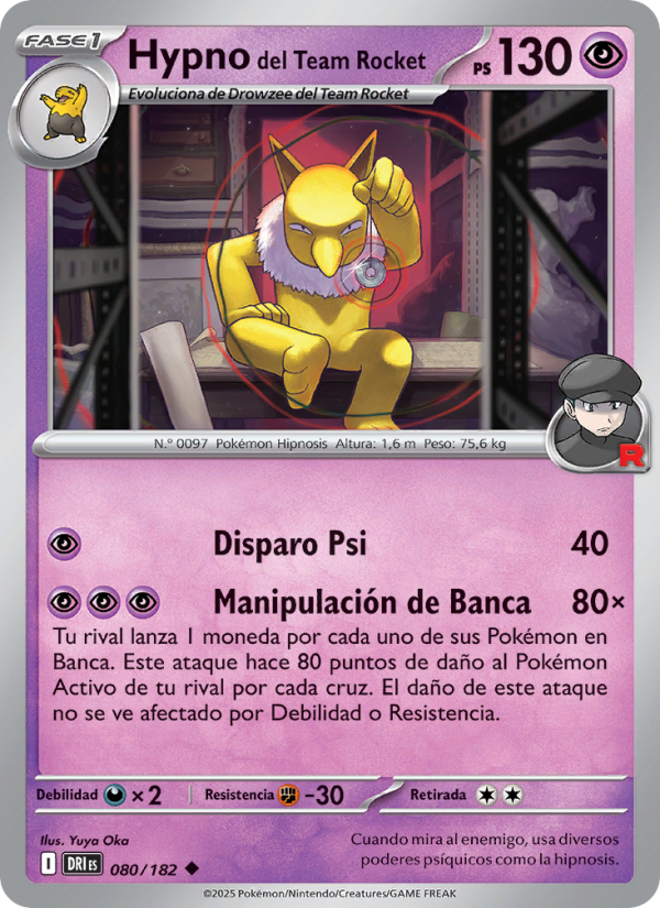 Hypno del Team Rocket 080 — Destined Rivals (Spanish Pokémon TCG card)