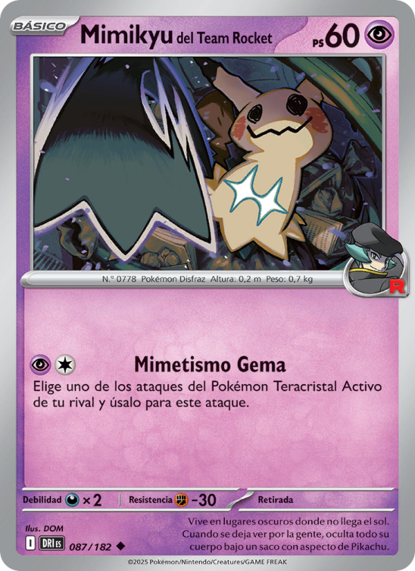 Mimikyu del Team Rocket 087 — Destined Rivals (Spanish Pokémon TCG card)