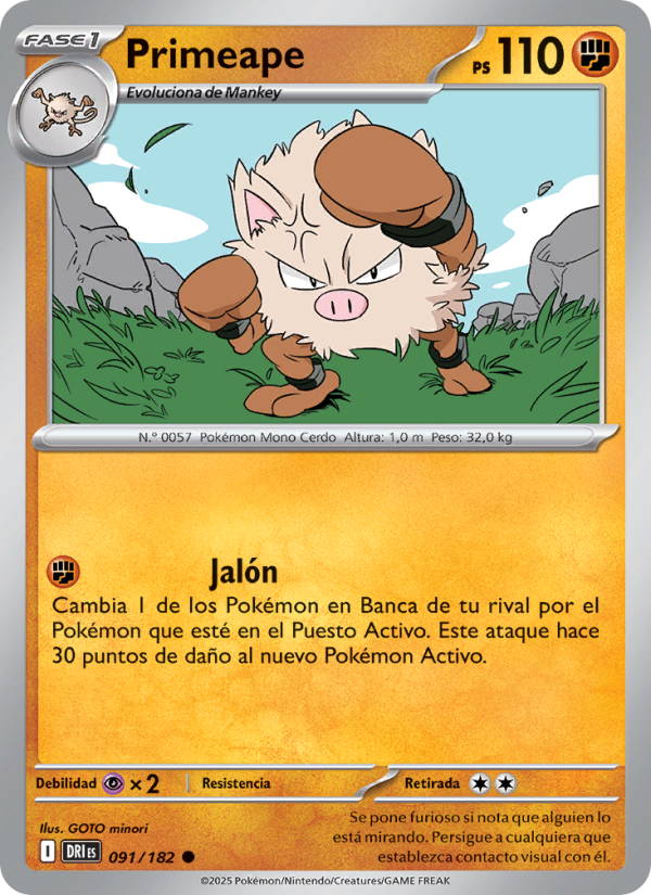 Primeape 091 — Destined Rivals (Spanish Pokémon TCG card)