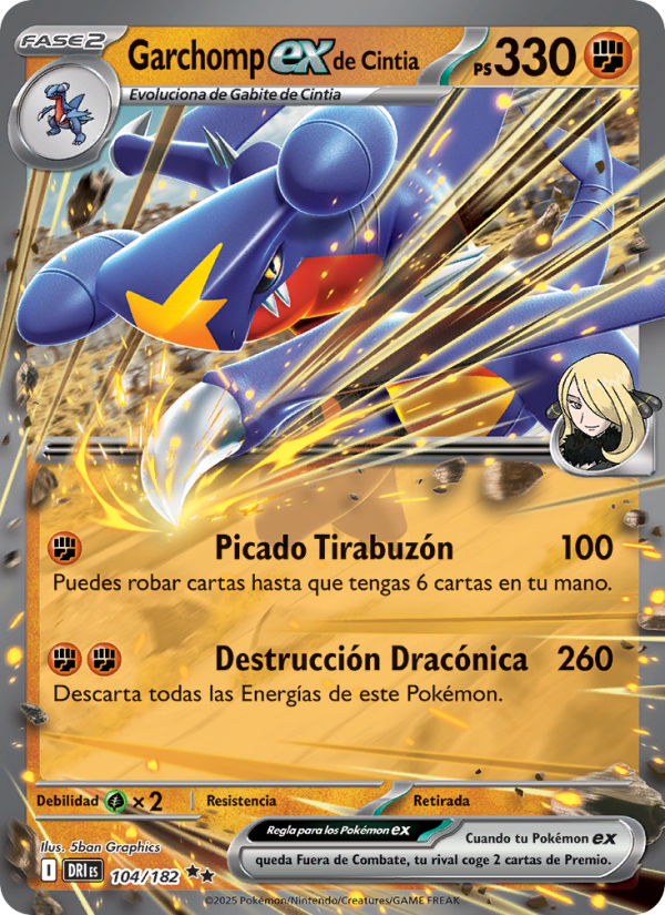Garchomp ex de Cintia 104 — Destined Rivals (Spanish Pokémon TCG card)