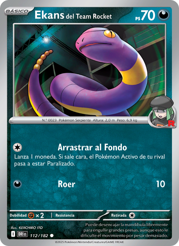 Ekans del Team Rocket 112 — Destined Rivals (Spanish Pokémon TCG card)