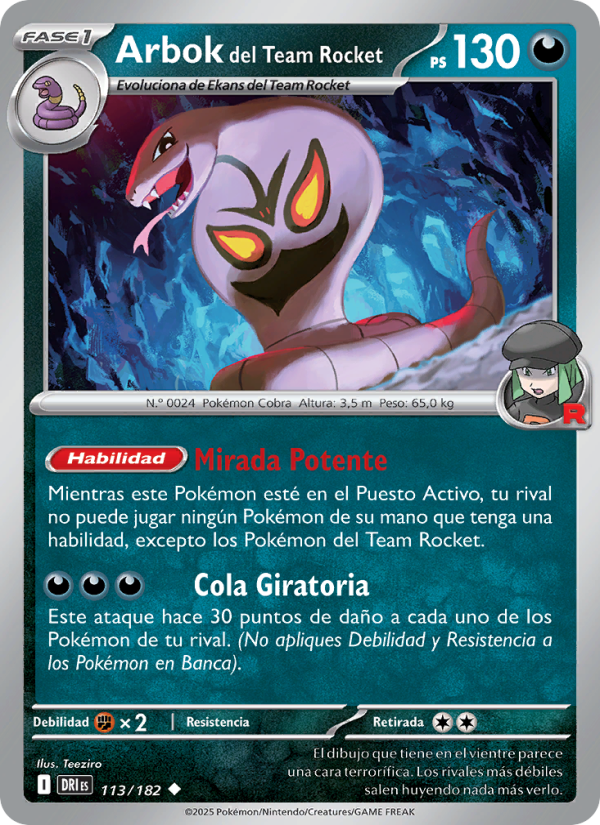 Arbok del Team Rocket 113 — Destined Rivals (Spanish Pokémon TCG card)