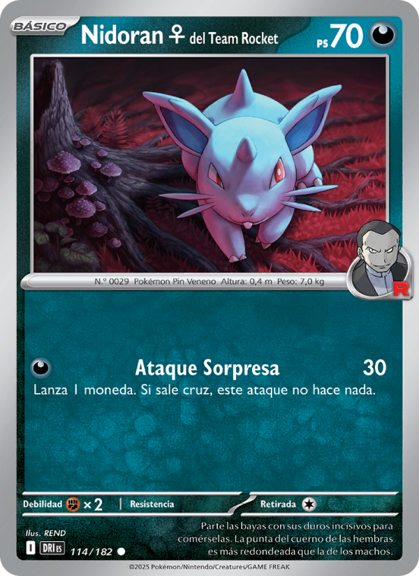 Nidoran♀ del Team Rocket 114 — Destined Rivals (Spanish Pokémon TCG card)