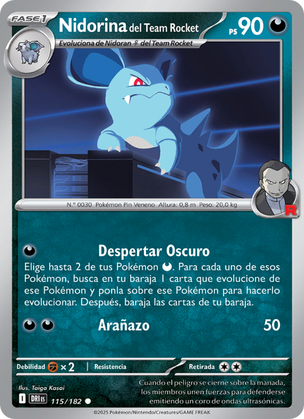 Nidorina del Team Rocket 115 — Destined Rivals (Spanish Pokémon TCG card)