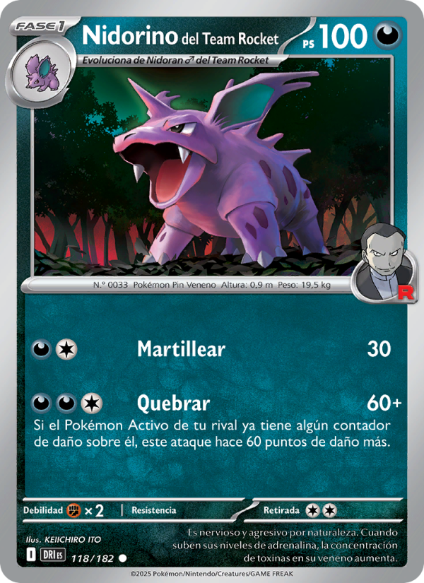 Nidorino del Team Rocket 118 — Destined Rivals (Spanish Pokémon TCG card)