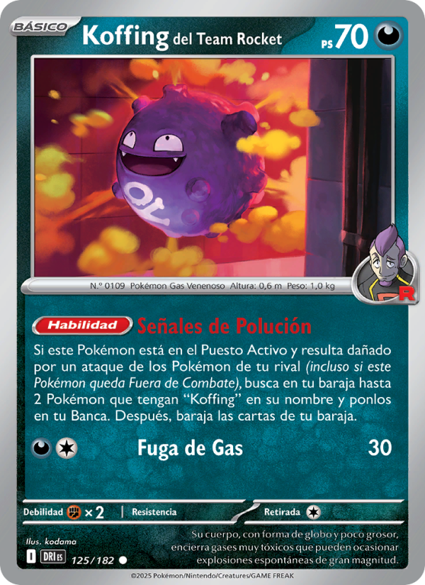 Koffing del Team Rocket 125 — Destined Rivals (Spanish Pokémon TCG card)