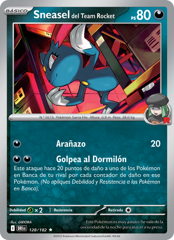 Sneasel del Team Rocket 128 — Destined Rivals (Spanish Pokémon TCG card)