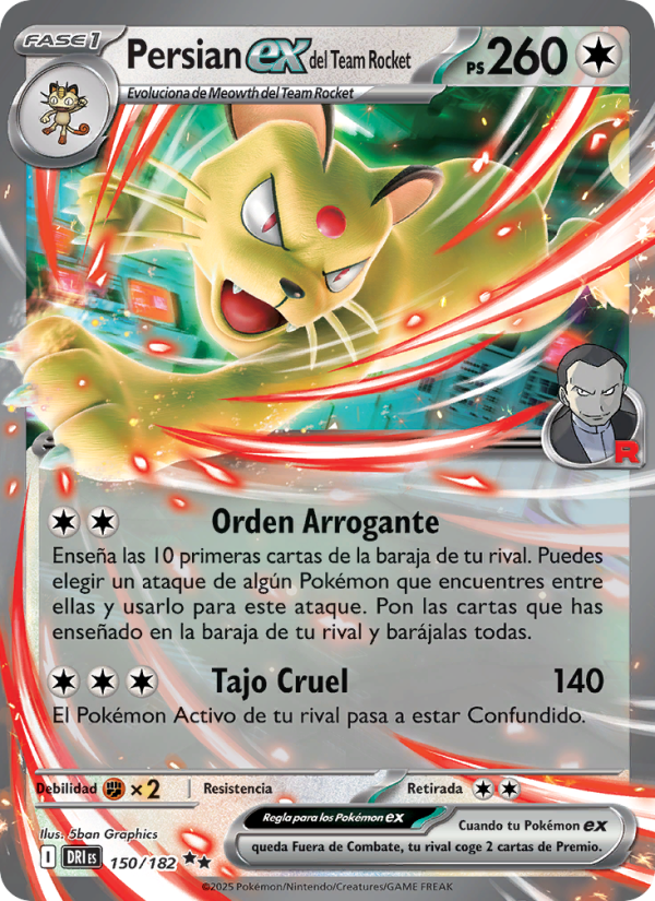 Persian ex del Team Rocket 150 — Destined Rivals (Spanish Pokémon TCG card)