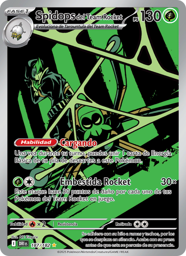 Spidops del Team Rocket 187 — Destined Rivals (Spanish Pokémon TCG card)