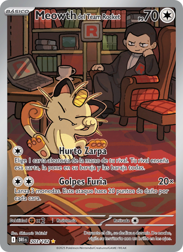 Meowth del Team Rocket 203 — Destined Rivals (Spanish Pokémon TCG card)