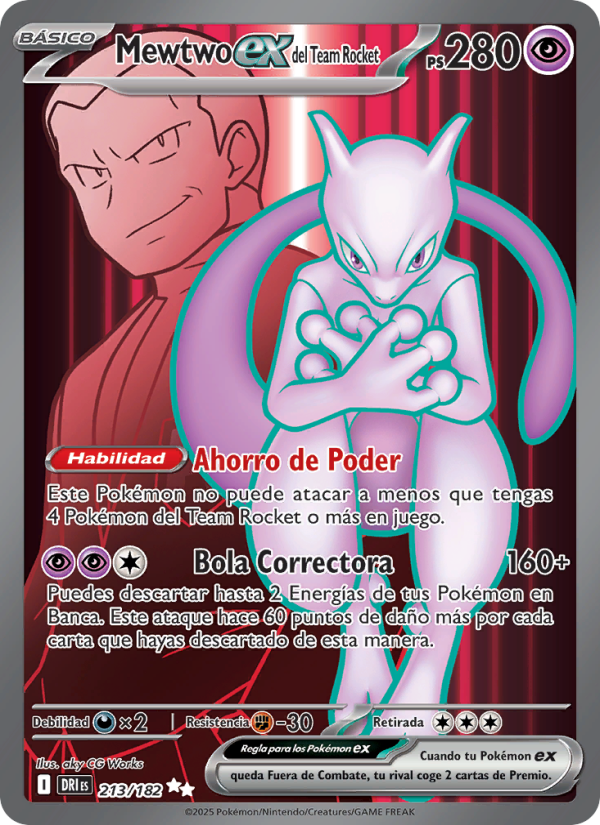 Mewtwo ex del Team Rocket 213 — Destined Rivals (Spanish Pokémon TCG card)